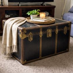 Vintage Mendel-Drucker Steamer Trunk Coffee Table — Early 1900s, Original Hardware