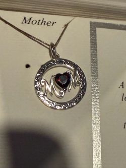 Sterling Silver Garnet Mom Pendant Necklace