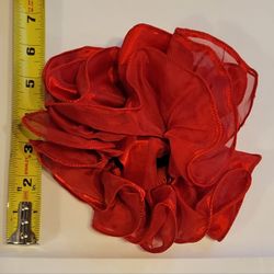 Red Fabric Ruffle Hair Claw Clip