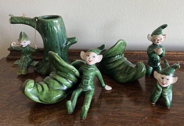 Vintage MCM Treasure Craft Pixie Elves Set Of 5