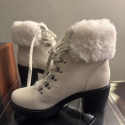 White fur boots 