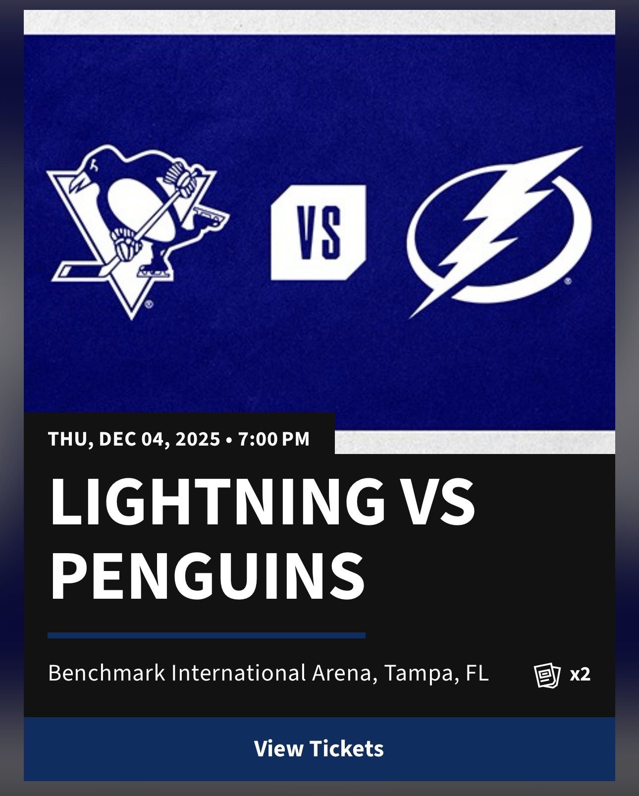 LIGHTNING VS. PENGUINS (7 PM EST TONIGHT)