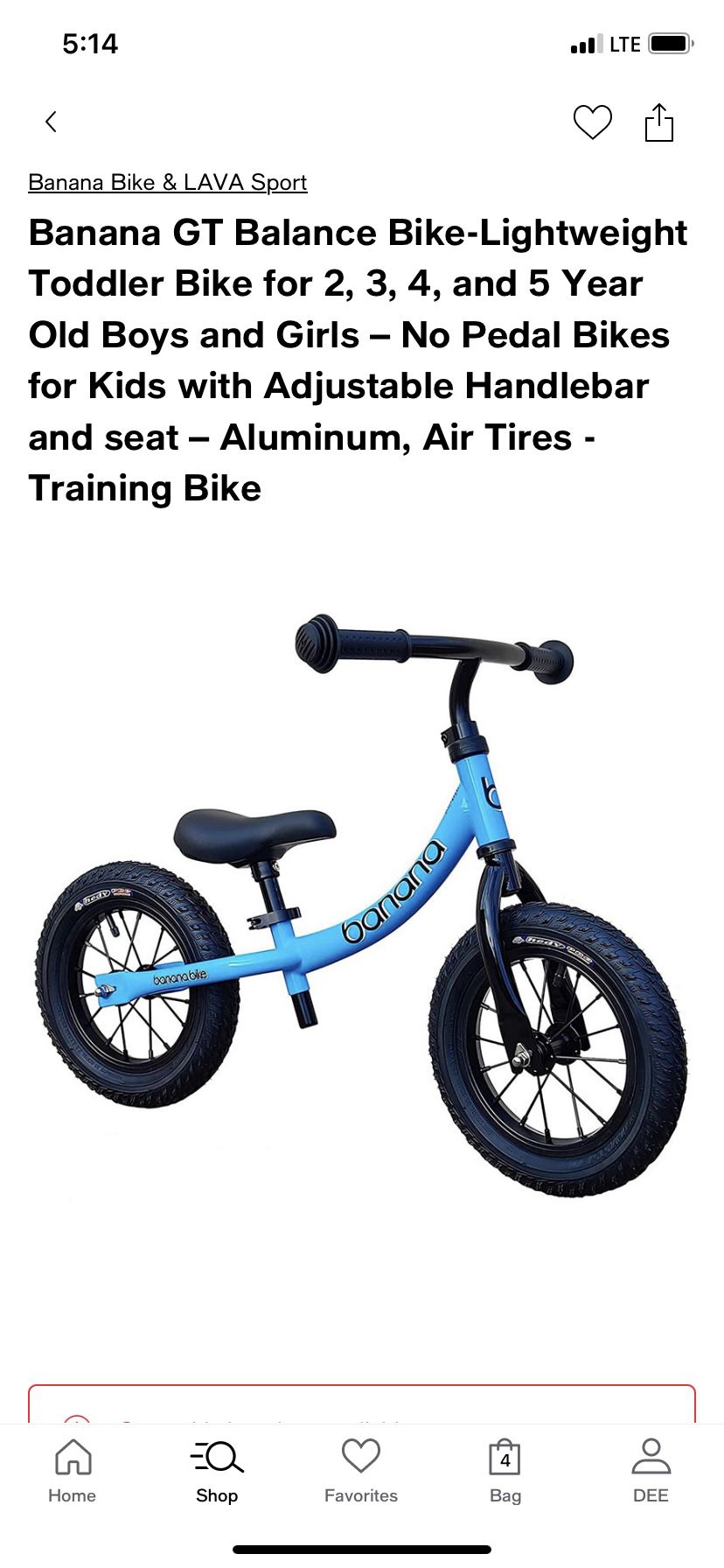 Banana Bike (Toddler/Kids) Balance Bike 