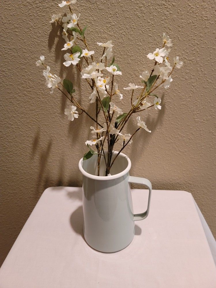 Hearth & Hand With Magnolia Porcelain Enamelware Pitcher, Silver Green 64 Oz.