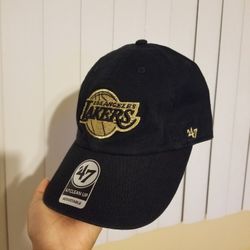 '47 Brand Los Angeles Lakers NBA Black Metallic Gold Logo Clean Up Strapback Hat