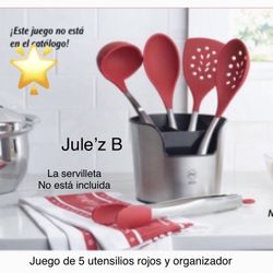 Juego De 5 Utensilios Rojos Y Organizador Nuevos En Sus Cajas No Se Venden Por Separado El Precio Es Fijo 