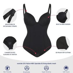 Shapewear Bodysuit for Women Body Shaper Backless Strapless Built-in Bra Plus Size Tummy Control Bodysuit


