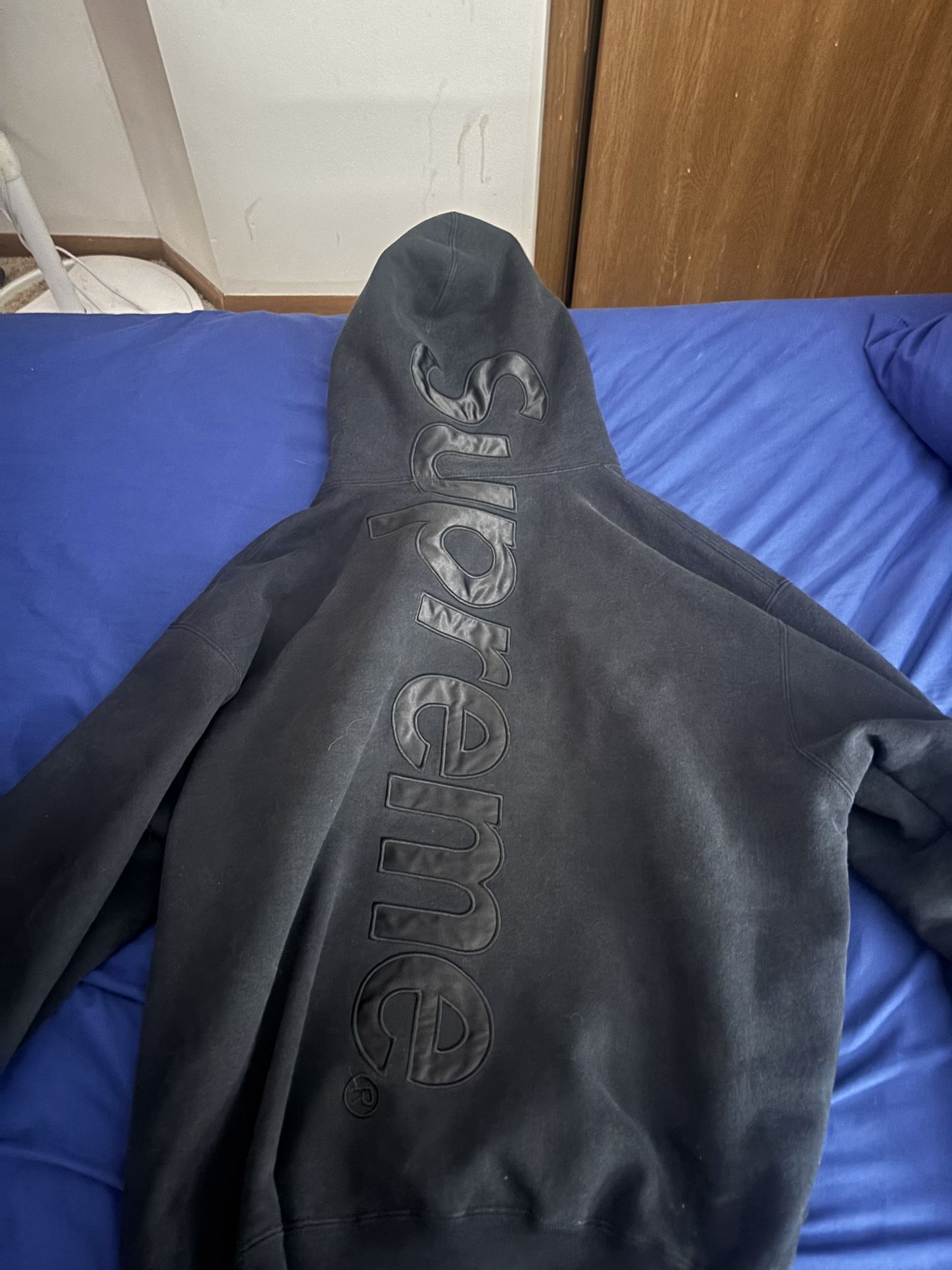 black supreme satin hoodie slightly worn
