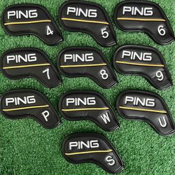 PING Golf Leather Iron Covers (4-9 P,W,U,S) - Black/White