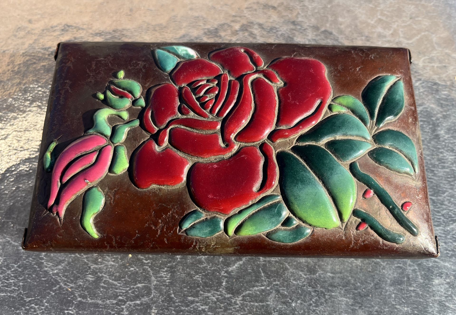 Antique Japanese ANDO JUBEI Copper Enameled Trinket Box & Cover