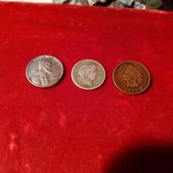 1943d Steel Wheat Penny,1897 Penny,1913 Silver Dime.