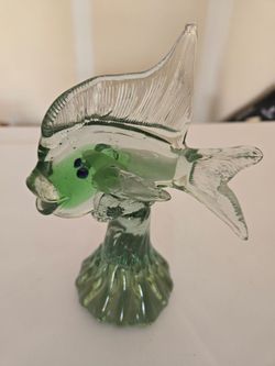 Vintage Murano -Style Glass Fish Sculpture Green Italian Art Glass