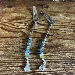 Silver Hair Clips With Beads And Money Bag Charms