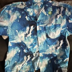Mens short  sleeve button up blue tie dye shirt