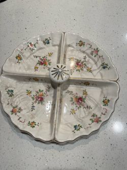 Vintage Canterbury Rose Divided Relish Dish with Center Handle