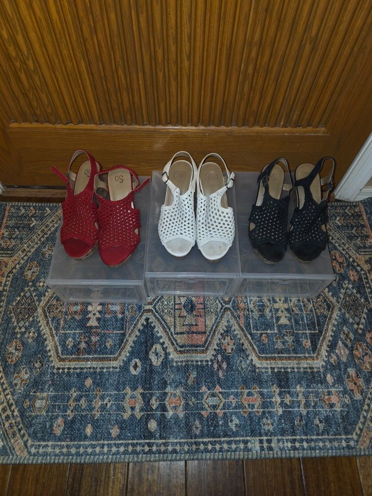 Wedge Sandals. 3 Pair 9.5