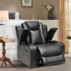🎬 Power Recliner Chair – Quilted Gray Leather | Theater Style Seating