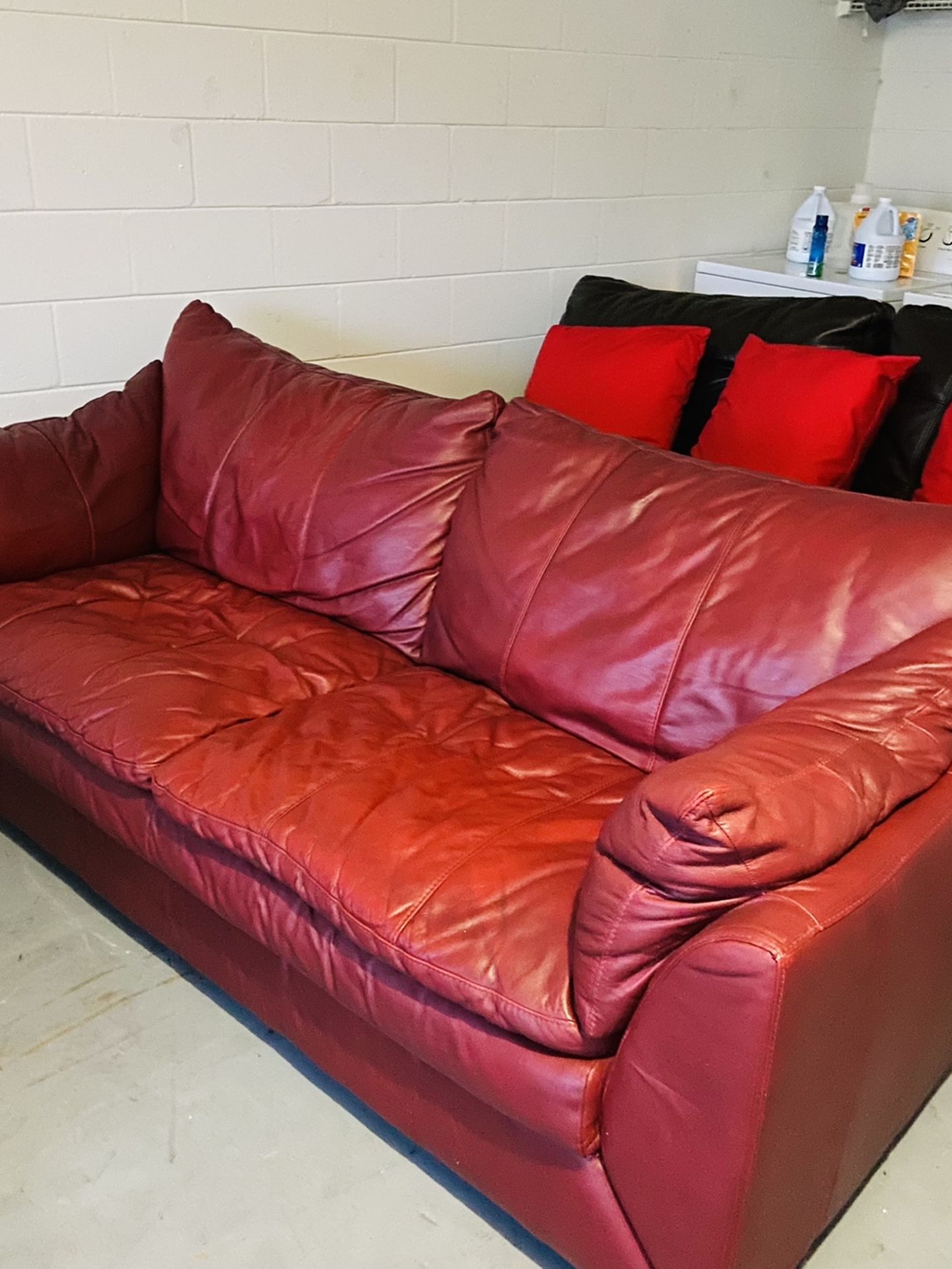 ❤️GENUINE ITALIAN LEATHER Couch❤️ Sofa Loveseat Real Leather Red Claret Burgundy