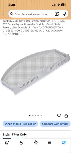 GE Dryer Lint Filter Replacement WE03X23881