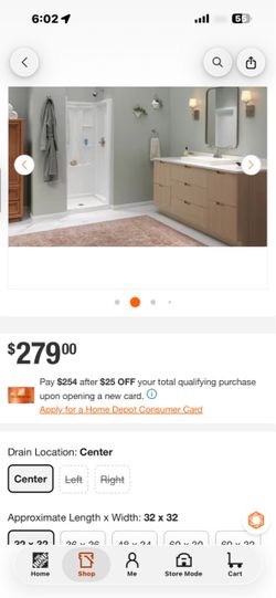 Shower pan delta 32 by 32 inch