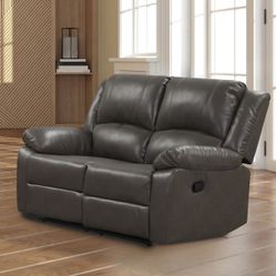 Gray Breathable Leather Couch Recliner Loveseat
