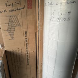 New King Size Platform Bed Frame With Headboard $120 Or $370 With New Mattress Included 