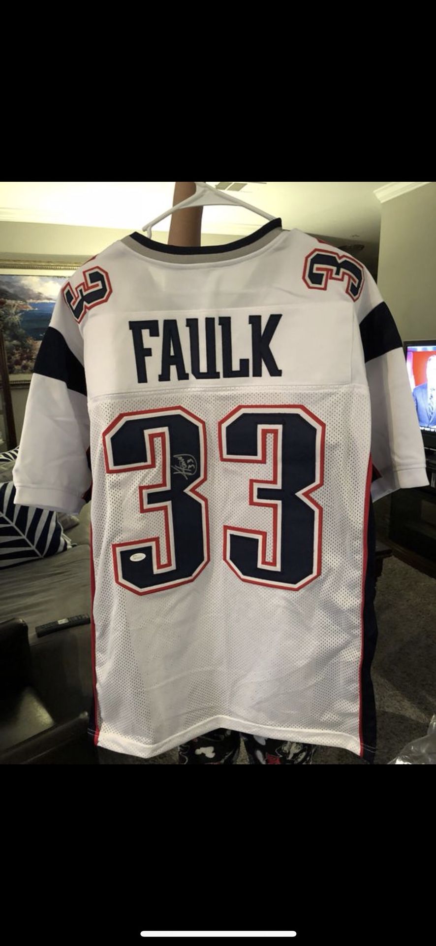 Kevin Faulk Autographed white custom jersey XL JSA certified $120