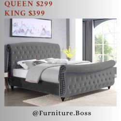 Grey Beds On CLEARANCE! Modern Style Upholstered Beds