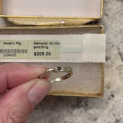 10k Ring Small Sapphire Tiny Diamond, Abstract Band
