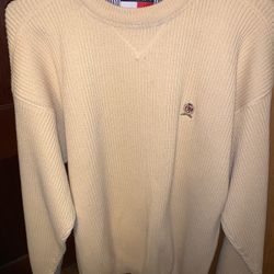 TOMMY HILFIGER MENS Large Gently Used Neutral 100% COTTON SWEATER