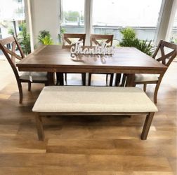 New Solid 6 Piece Dining Set with Bench