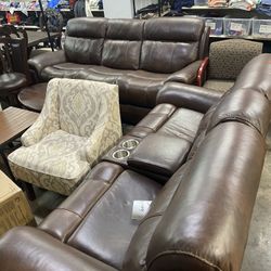 2 Set High End Leather Sofa With Minor Damage