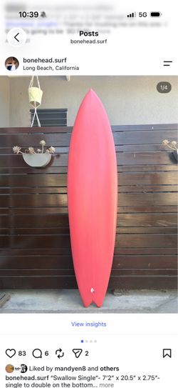 7’2” swallowtail single fin surfboard