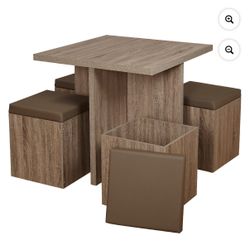 5 Piece Dining Set With Storage Ottoman 