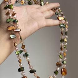 Bohemian Colorful Shell Glass Multi-Layer Necklace, Long Sweater Chain For Women, Popular Cross-Border Creative European & American Style