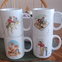 Norman Rockwell Set Of 4 Coffee Mugs
