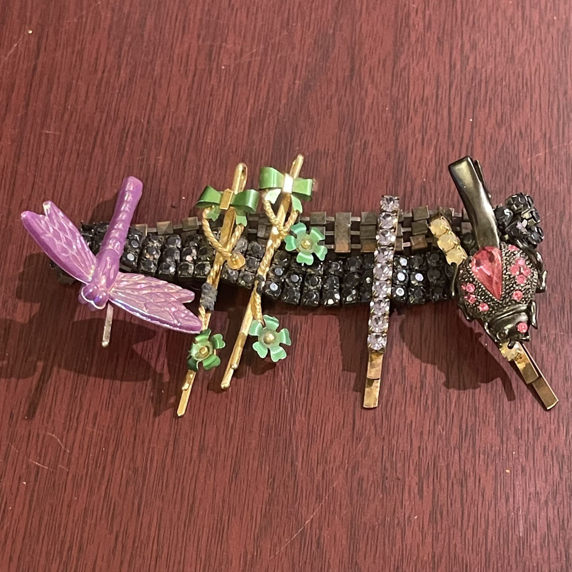 Black Round Beaded Bracelet With Purple Dragon, Flag And Ladybug