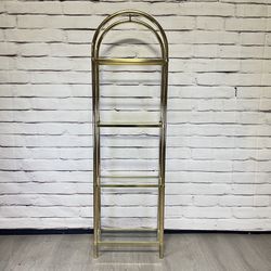 Vintage Gold Tone Metal & Glass Bookcase