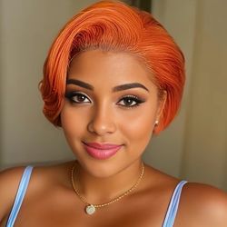 13X4 frontal transparent lace short straight pixie cut human hair wigs for women 8inch natural 180% Density 