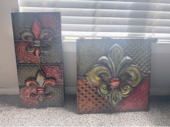 Tuscan Fleur-de-Lis Metal Wall Art Plaques - Set of 2