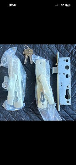 UHP Twin Lever Handle Mortise Lock double cylinderSet White Keyed Entry w/ Keys