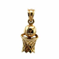Men’s Or Woman’s  10k Yellow Gold Basketball & Hoop Charm Pendant for Necklace GP3097028