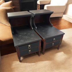 Vintage Elegant Two-Tier Nightstands - Set Of 2