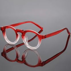 New! Red Transparent Gradient Two Toned Round Fashion Unisex Glasses
