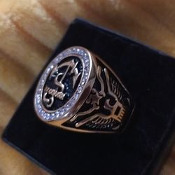 USN Anchor Gold Flying Eagle Men's Ring 