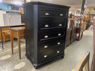 Black 5-Drawer Highboy Dresser w/ Silver Handles