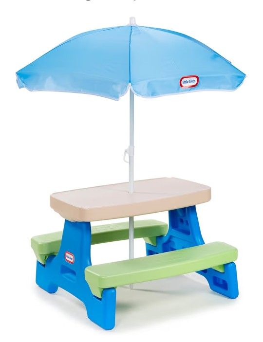 Little Tikes Easy Store Jr. Picnic Table with Umbrella - Blue / Green