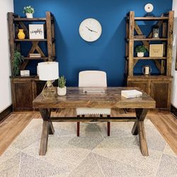 Custom farmhouse Office Desk Study Filling Cabinet Solid Wood Modern Rustic Office File Writing Restoration Hardware Insp Carpenter Bookcase