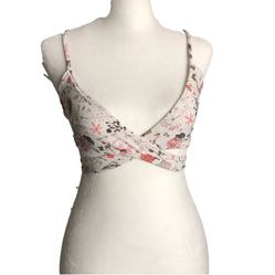 L Space Liberty Love Chloe Cream Floral Wrap Tie Spaghetti Strap Bikini Top