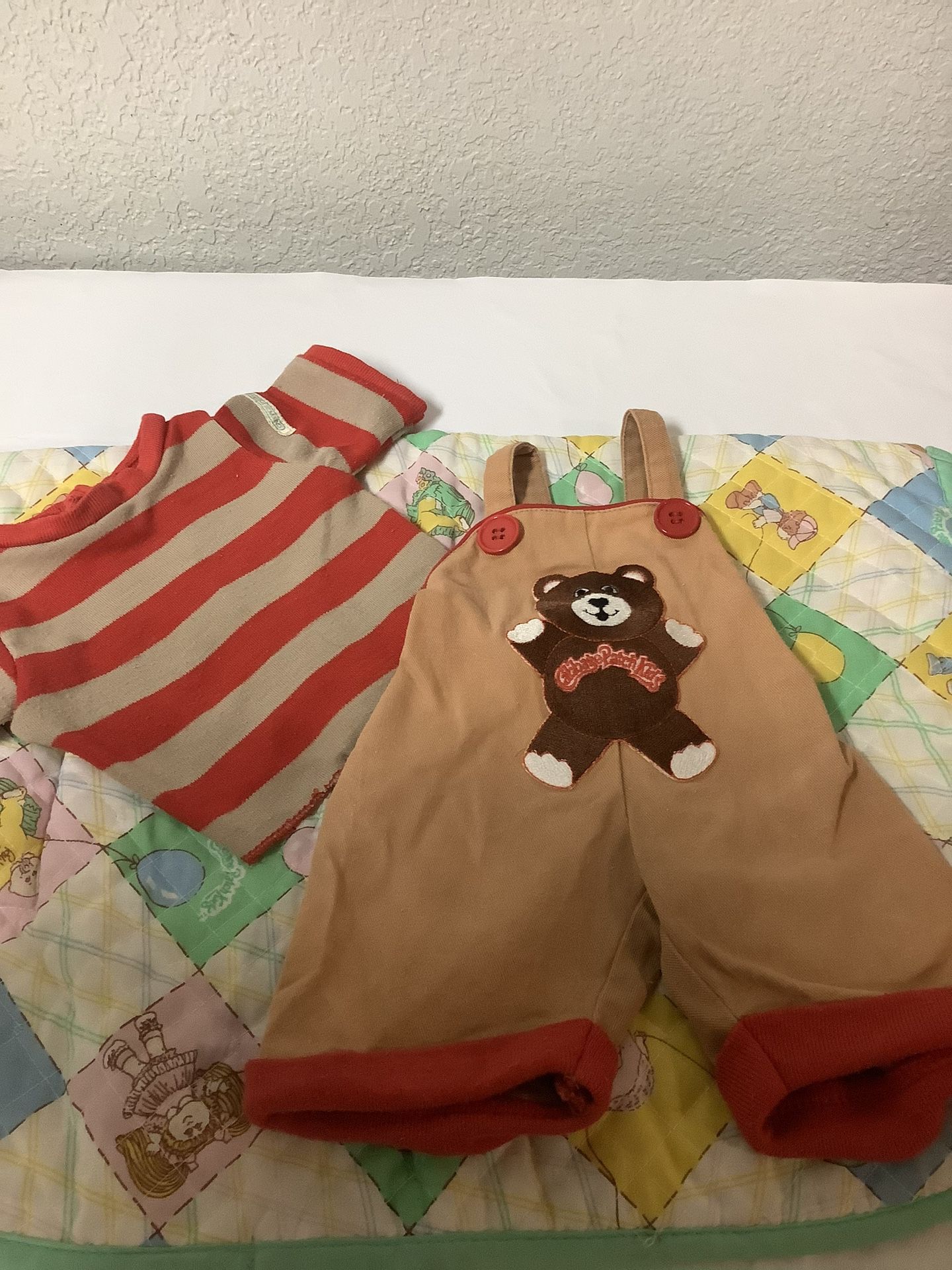 Vintage Cabbage Patch Kids Teddy Bear Overalls And Matching Shirt Harder To Find Color